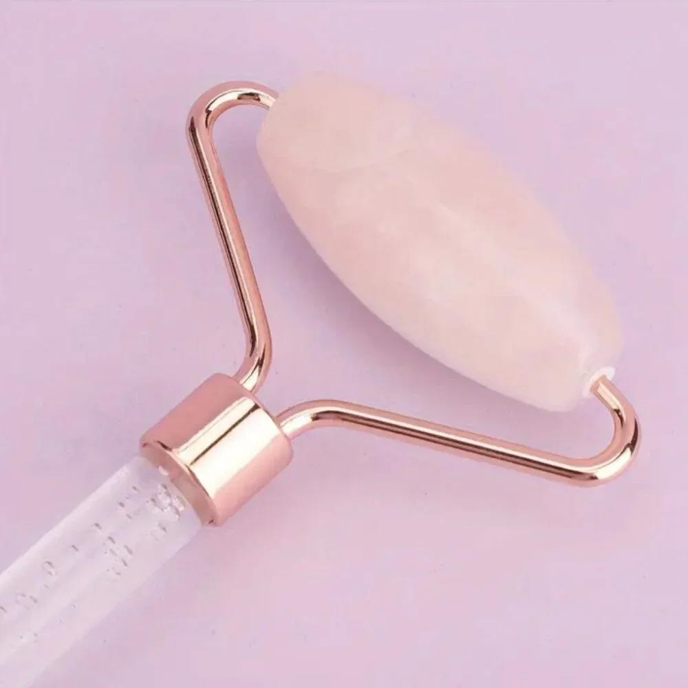 Pink Rose Quartz Dual-Head Massage Roller for Facial and Body